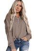 Waffle Patchwork Dolman Sleeve Henley Top